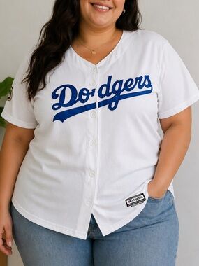 Dodgers Majestic White Dodgers Button-Front Jersey